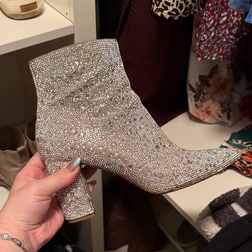 Betsey Johnson Crystal Rhinestone Ankle Bootie - Silver Sparkle